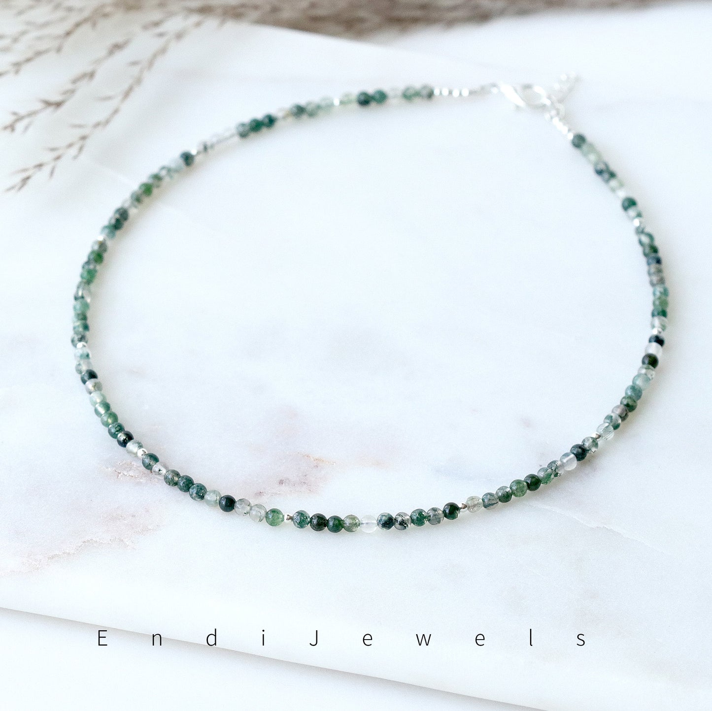 Grass Agate 3mm Round Beaded Choker, Bracelet, Natural Gemstones