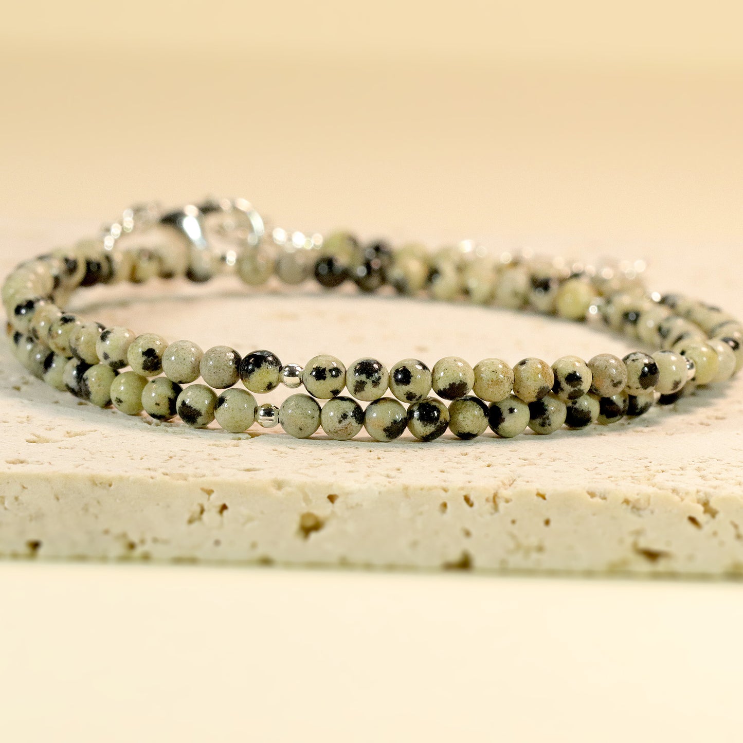 Dalmatian Jasper 3mm Round Beaded Choker, Bracelet, Natural Gemstones