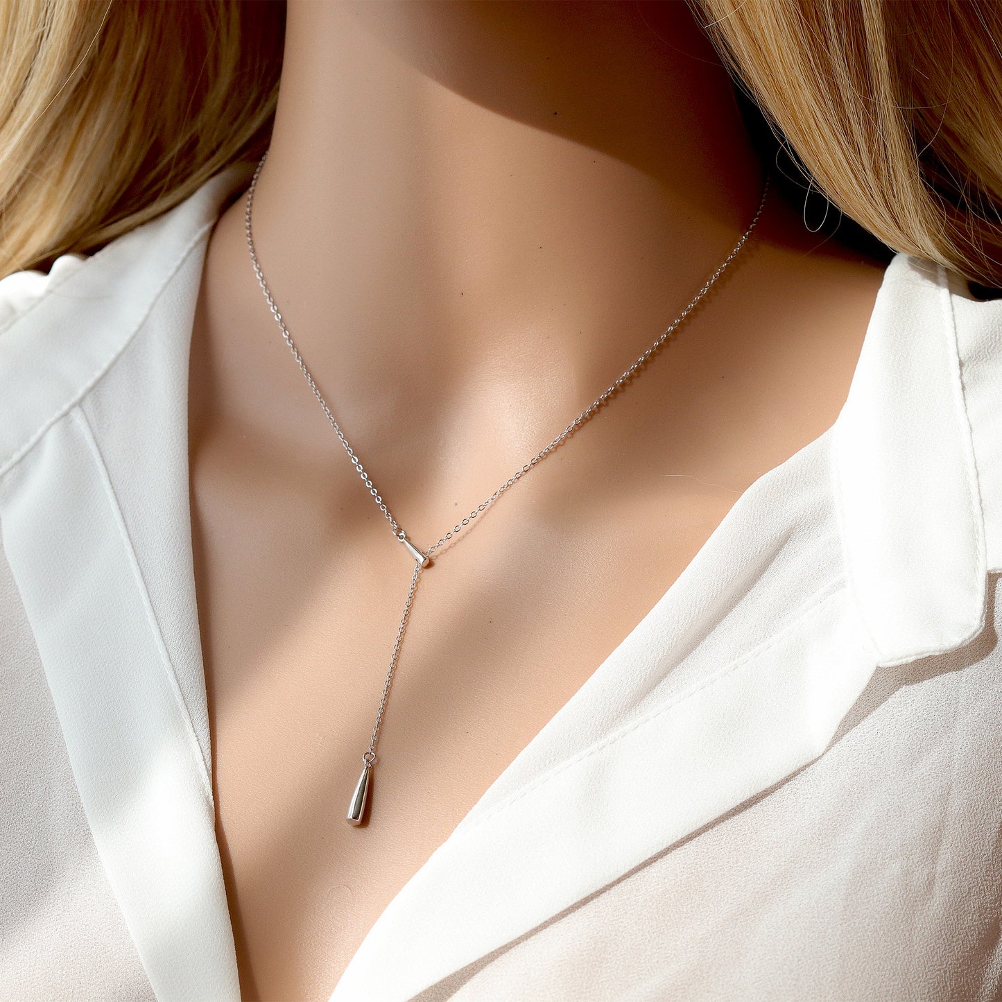 Dainty Water Drop Silver Choker, 925 Sterling Silver Chain Necklace, Minimalist Style