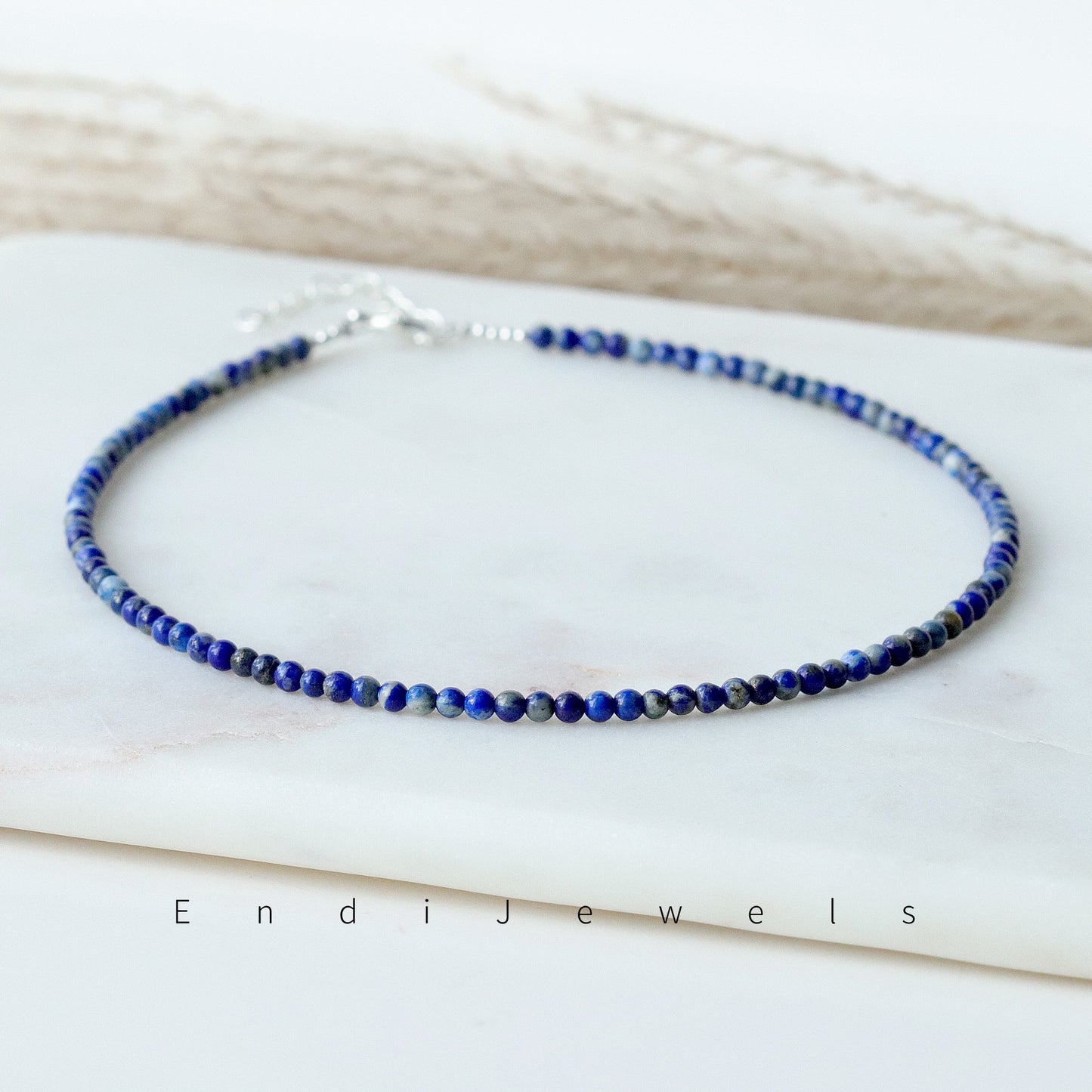 Lapis Lazuli 3mm Round Beaded Choker, Bracelet, Natural Blue Gemstones