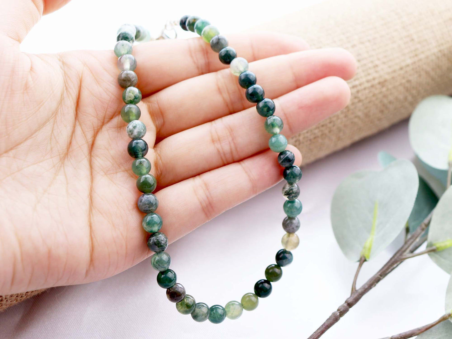 Green Agate 6mm Round Beaded Necklace, Bracelet, Natural Gemstones