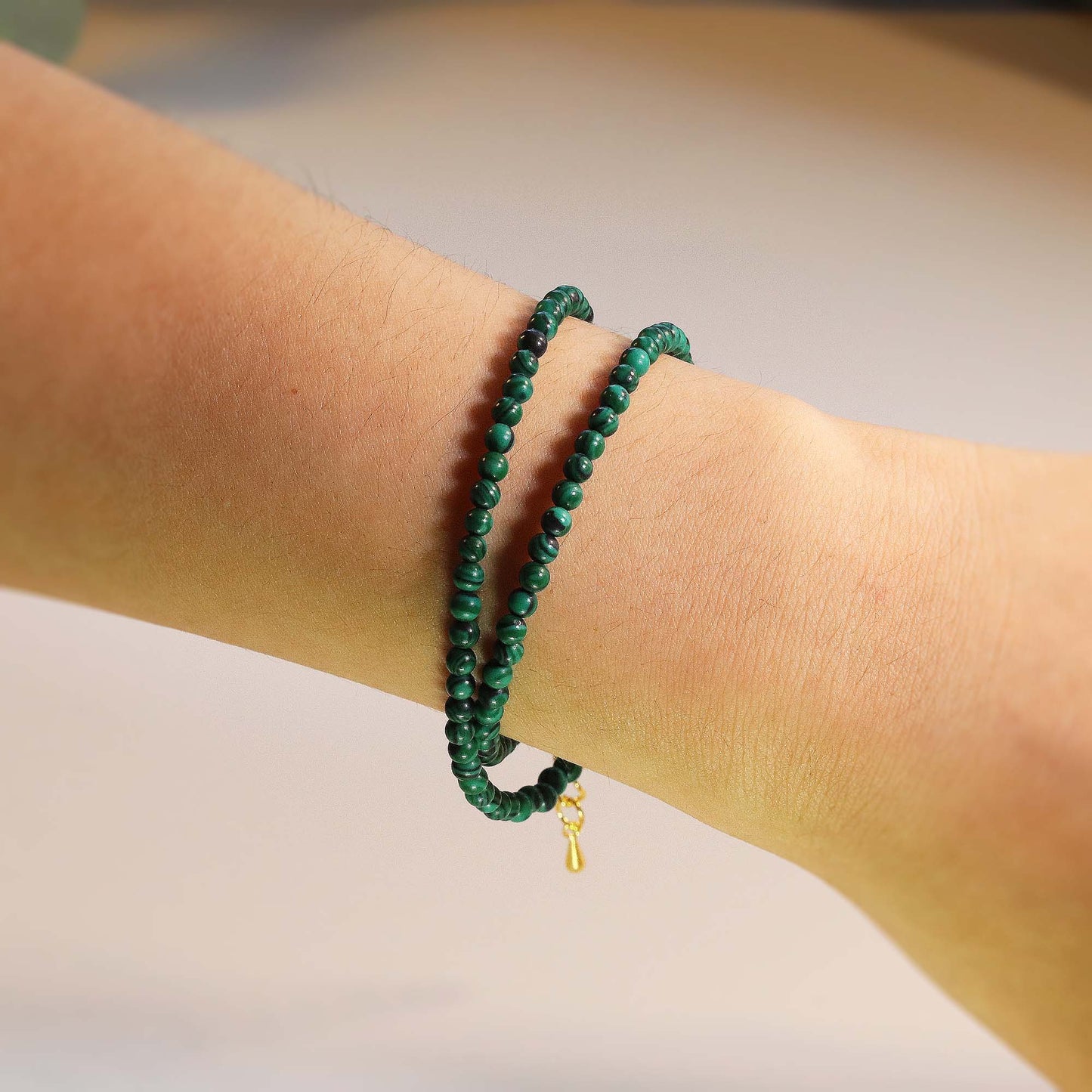 Malachite 3mm Round Beaded Choker, Bracelet