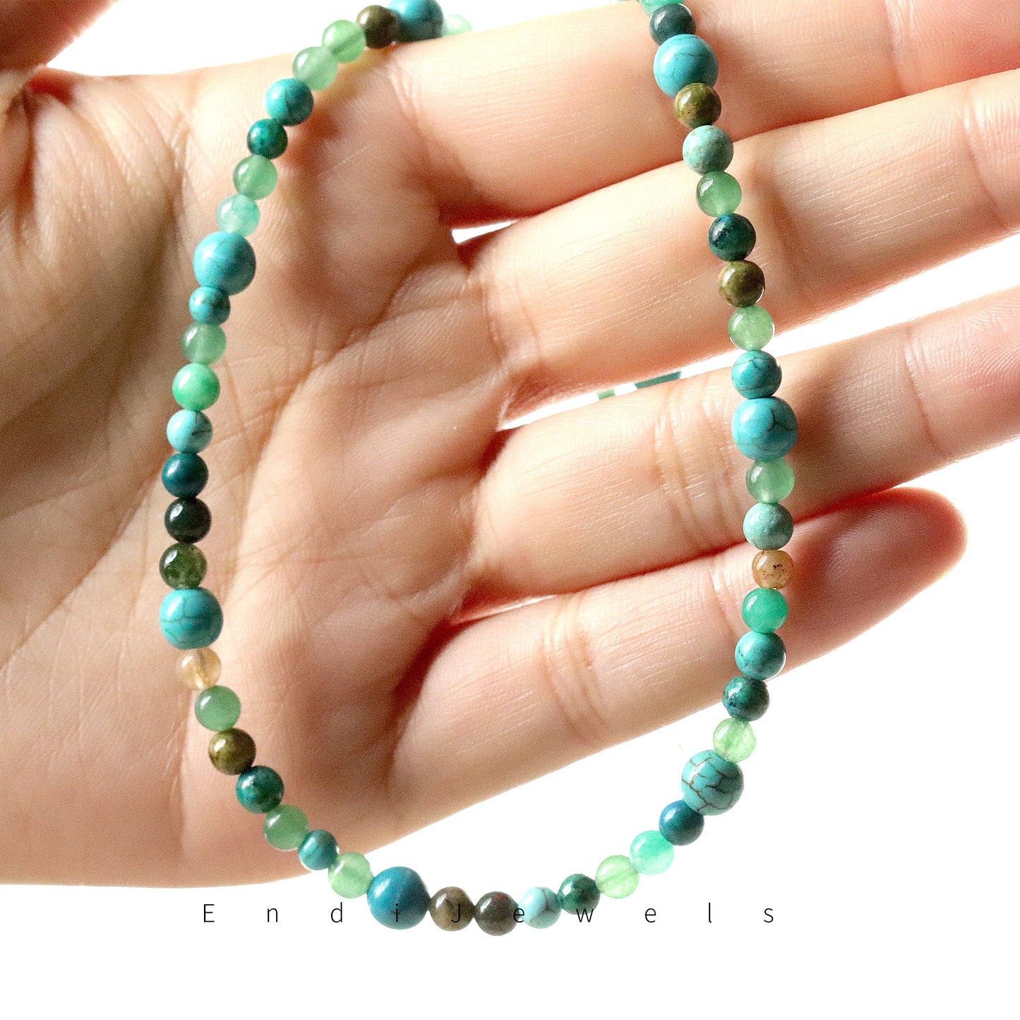 Green Gemstone Mixed 4mm Round Beaded Choker, Bracelet, Natural Gemstones