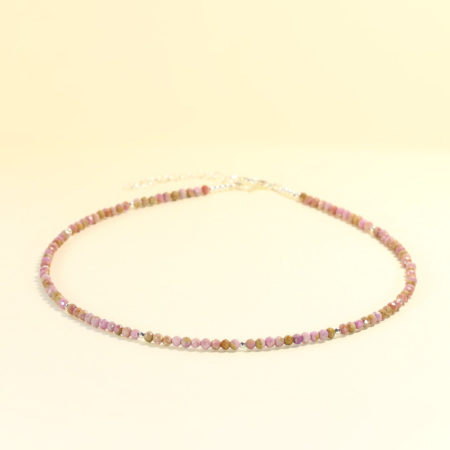 Pink Mica 3mm Faceted Beaded Choker, Bracelet, Natural Gemstones