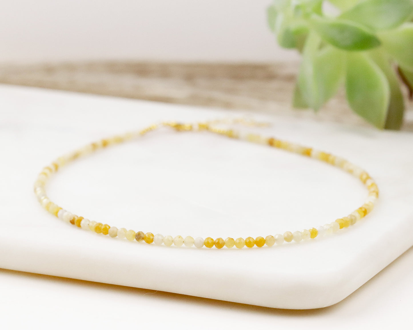 Yellow Jade 3.2mm Faceted Beaded Choker, Bracelet, Natural Gemstone Beaded Necklace