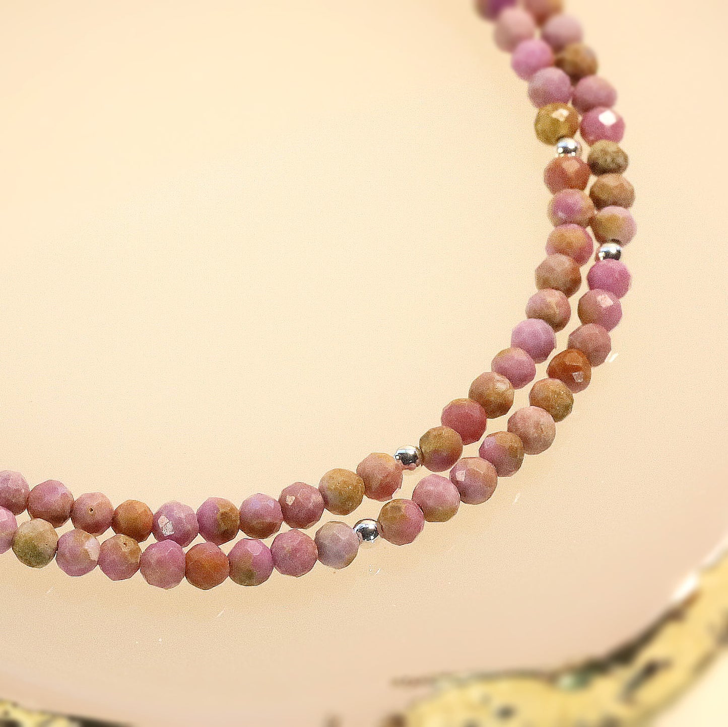 Pink Mica 3mm Faceted Beaded Choker, Bracelet, Natural Gemstones