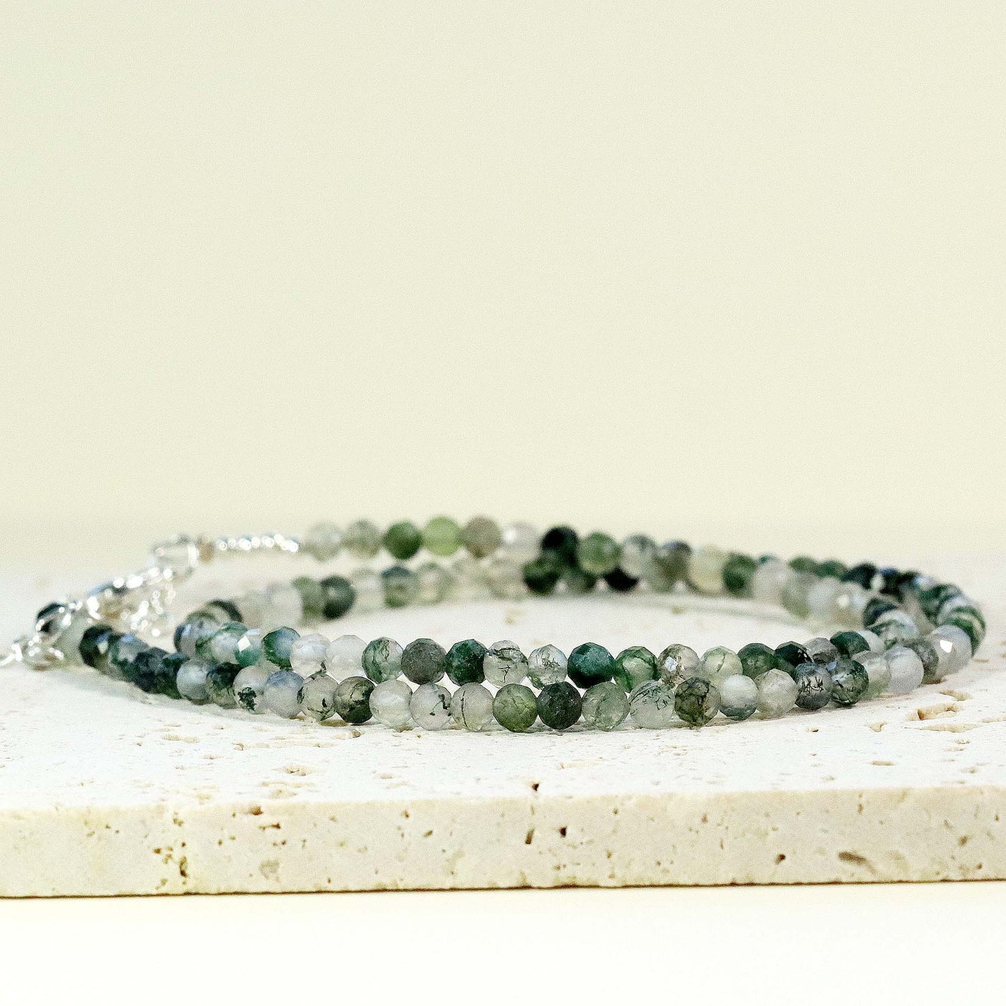 Grass Agate 3mm Faceted Beaded Choker, Bracelet, Natural Gemstones