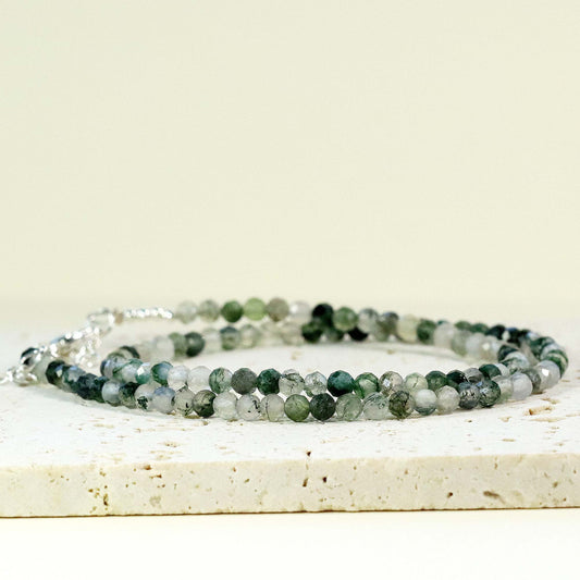 Grass Agate 3mm Faceted Beaded Choker, Bracelet, Natural Gemstones