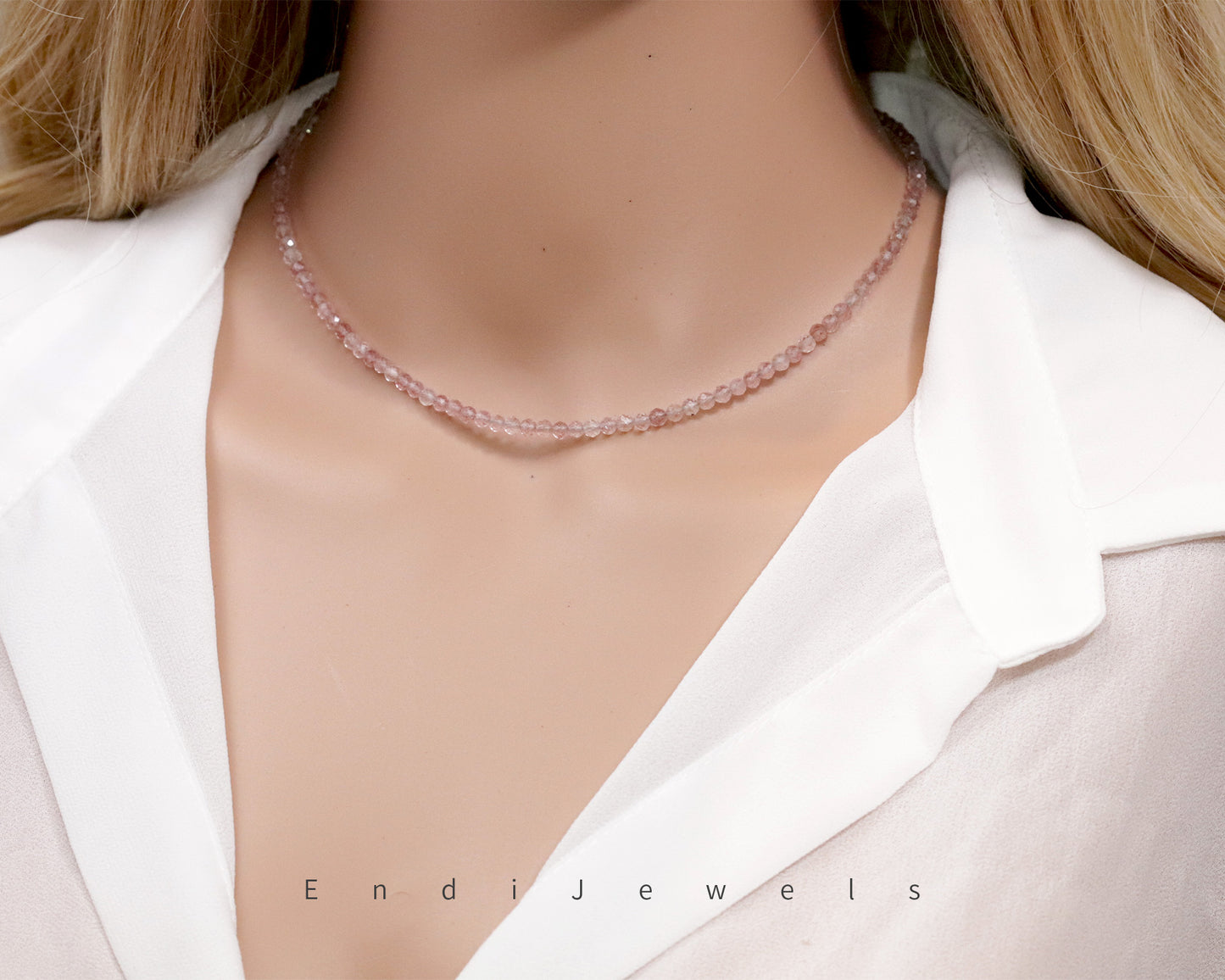 Strawberry Quartz 3mm Faceted Beaded Choker, Bracelet, Natural Gemstones