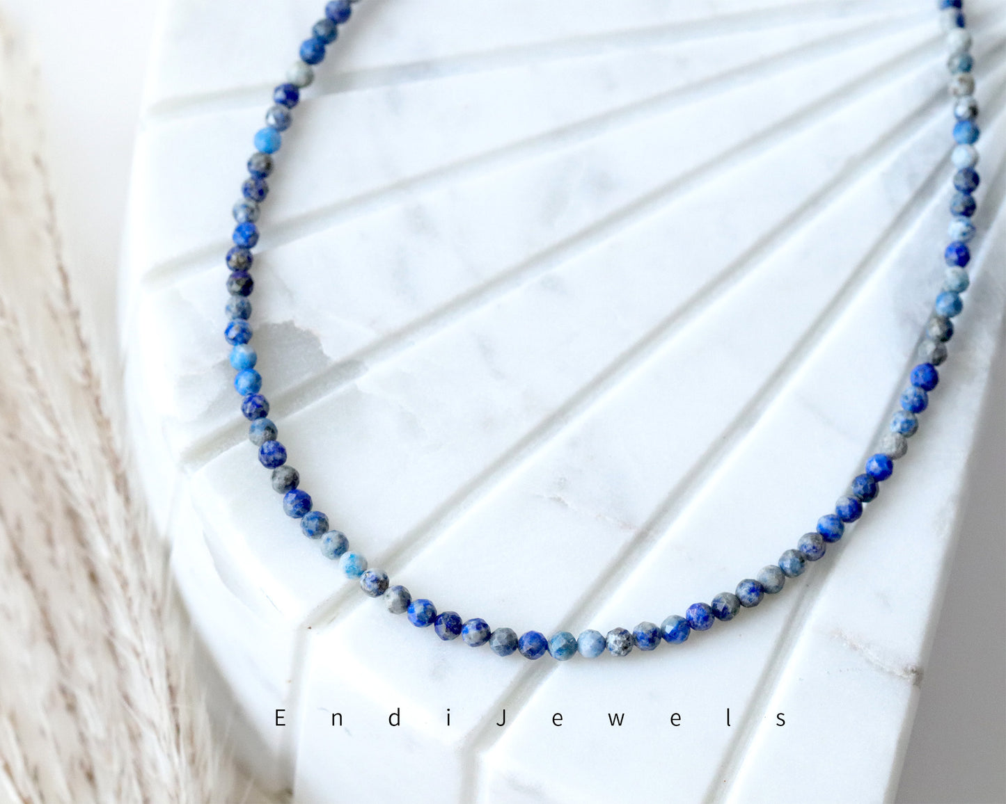 Lapis Lazuli 3mm Faceted Beaded Choker, Bracelet, Natural Gemstones, Lapis Lazuli AB Beads