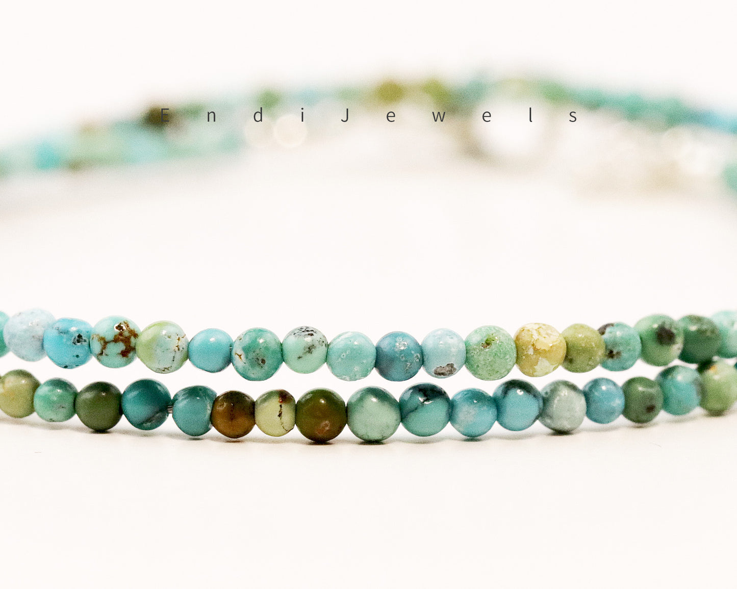 Hubei Turquoise 2mm Round Beaded Choker, Natural Gemstones