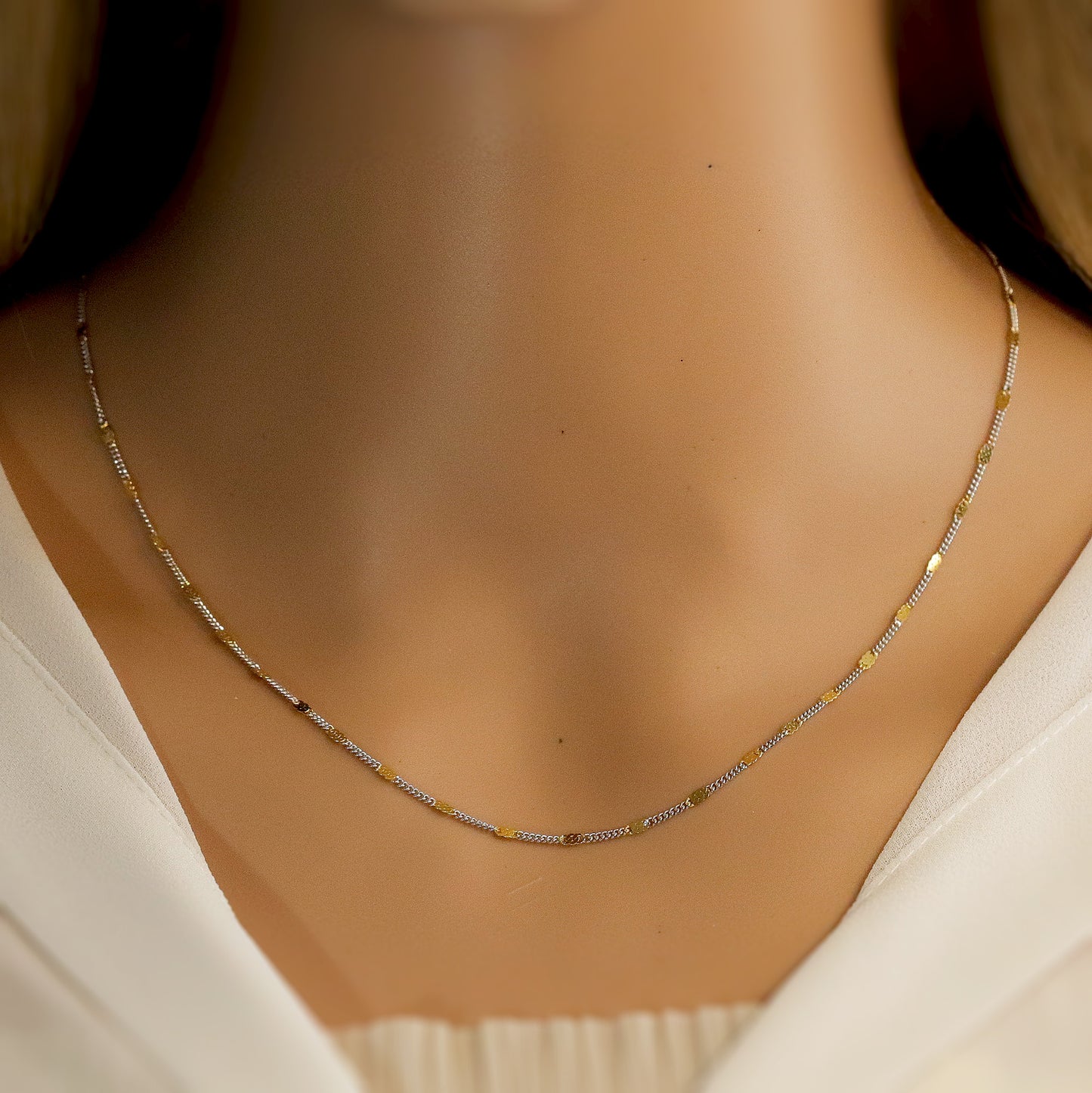 Gold and Silver Chain Necklace, Minimalist Jewelry, Daily Necklace, 18 inches