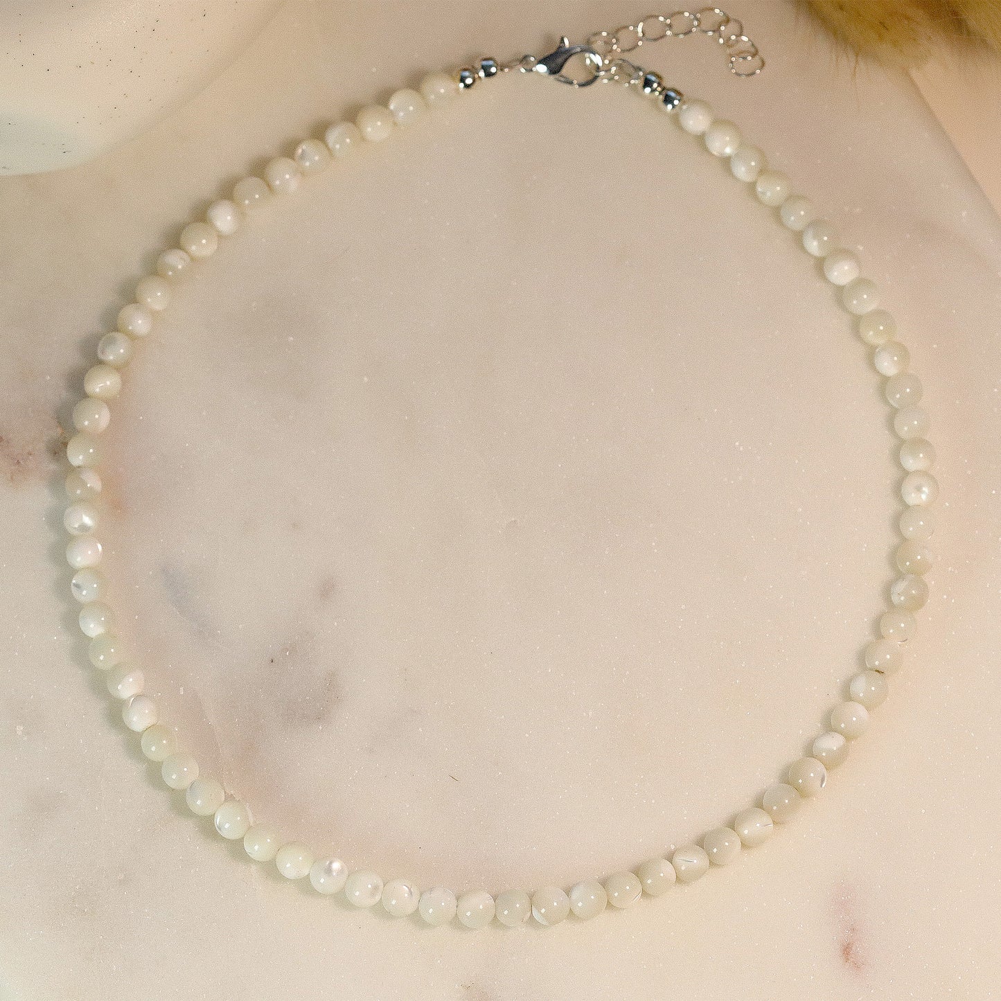 Natural White Shell 4mm Round Beaded Necklace, Bracelet