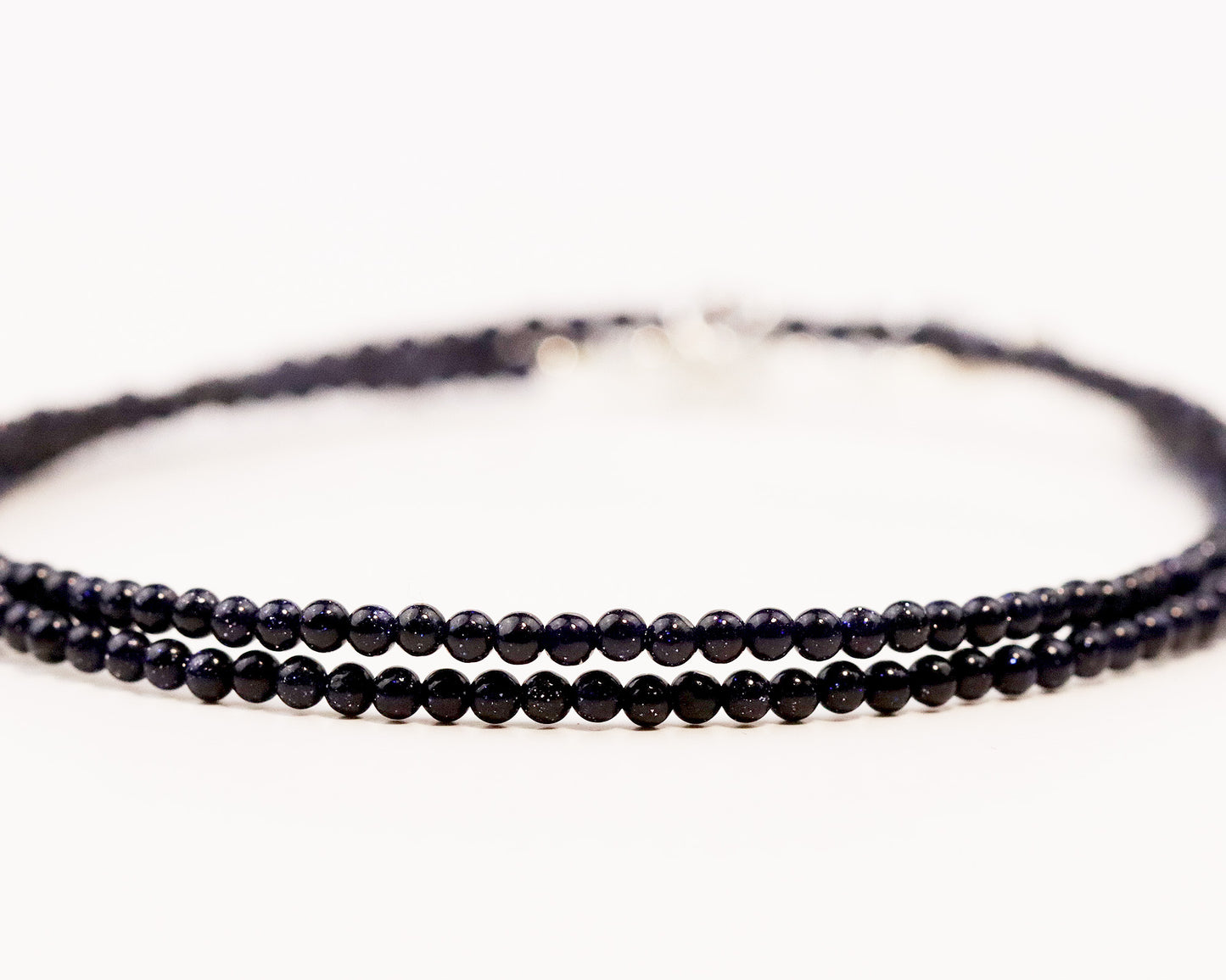 Blue Goldstone 2mm Round Beaded Choker, Bracelet, Tiny Beaded Necklace