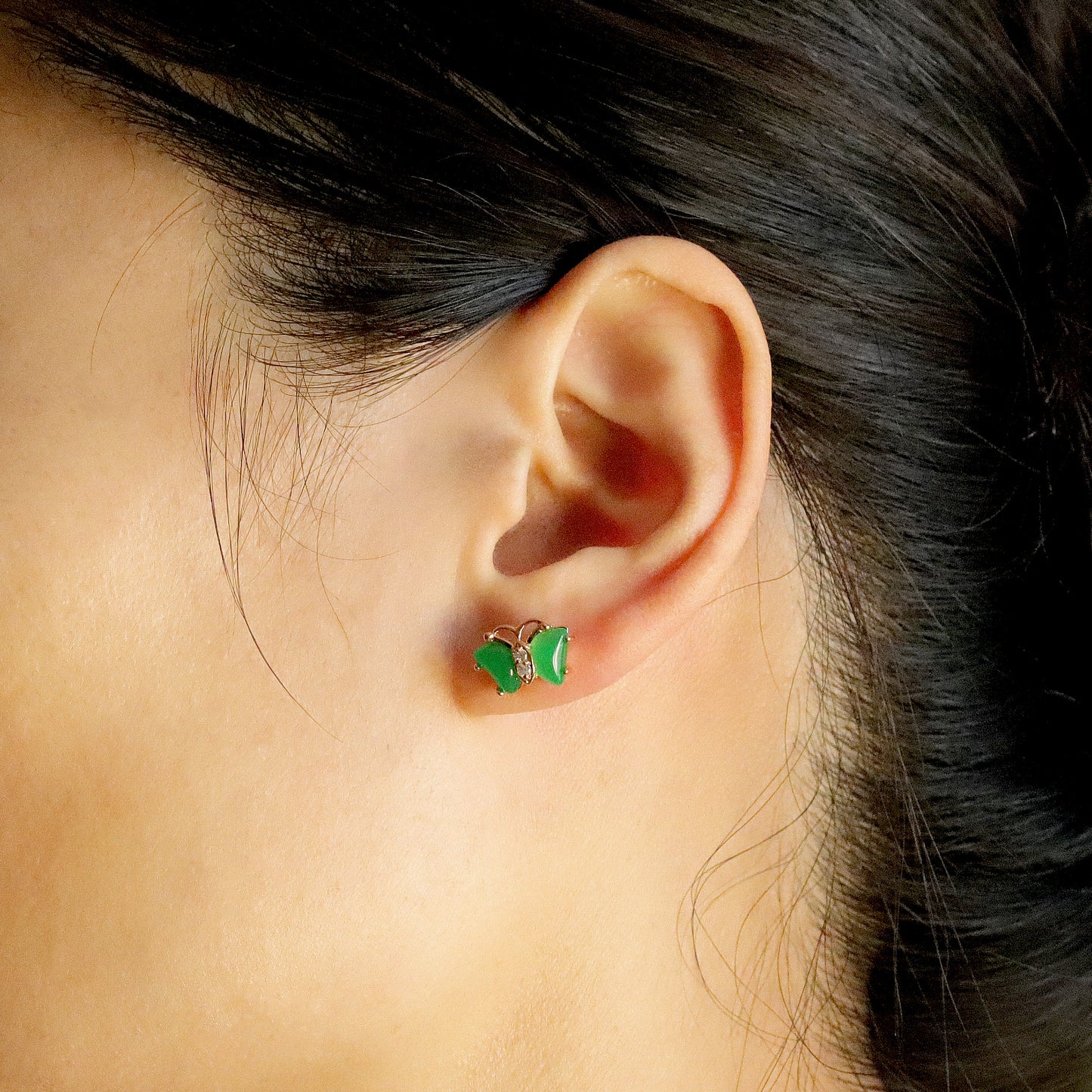 Green Jade Butterfly Stud Earrings, Natural Gemstones, Earrings for Daily Wearing