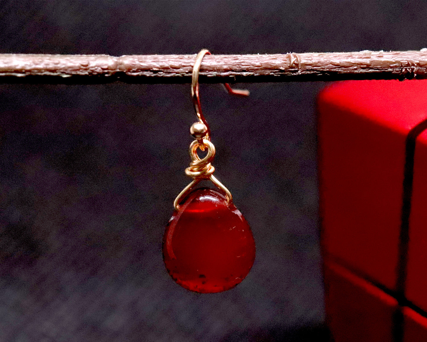 Natural Red Carnelian Teardrop-Shaped Drop Earrings, Genuine Gemstone Handmade Earrings