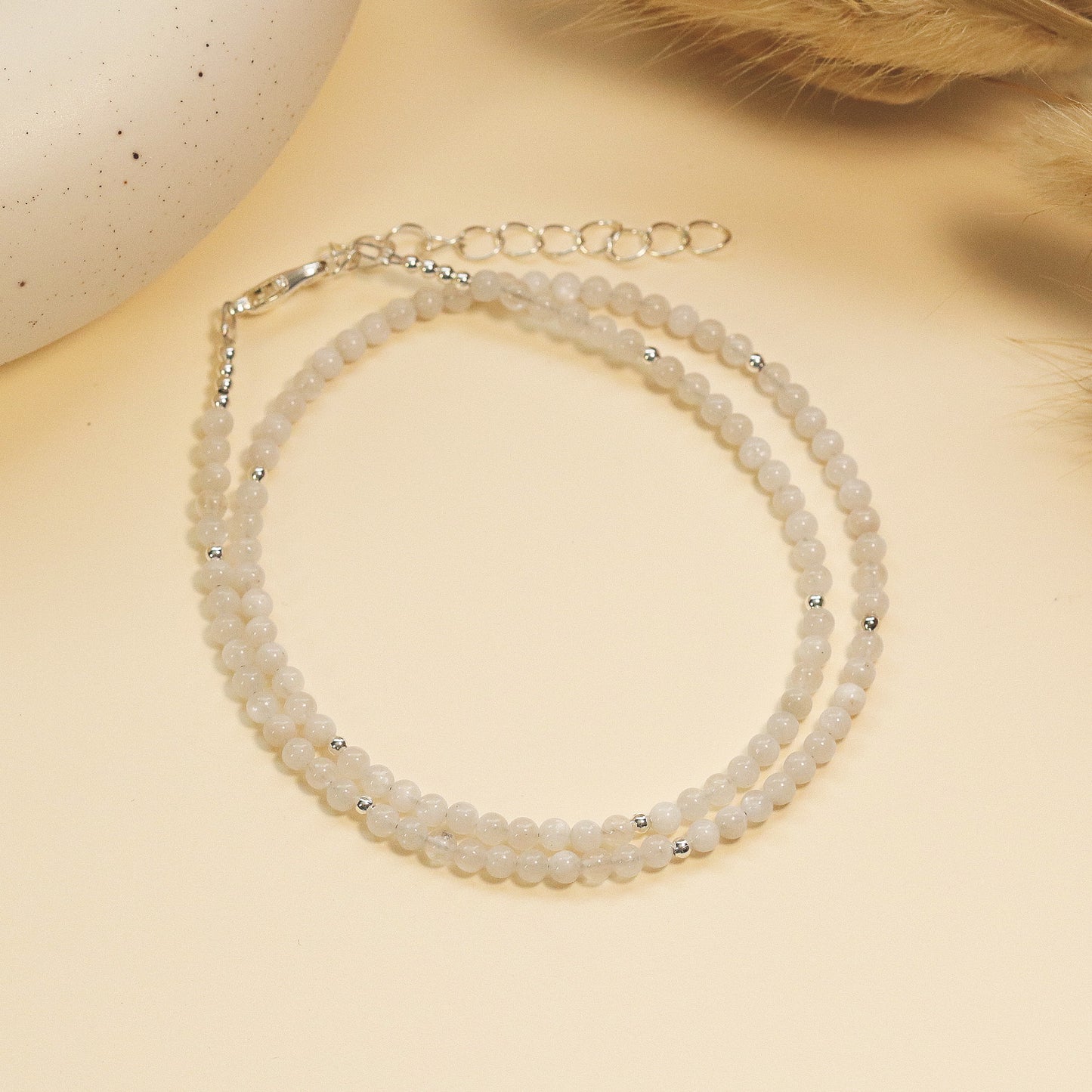 Moonstone 3mm Round Beaded Choker, Bracelet, Natural Gemstones