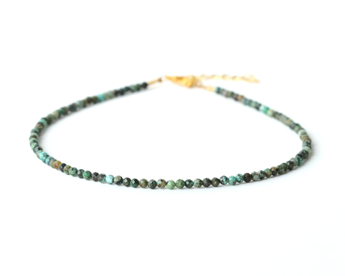 African Turquoise 3mm Faceted Beaded Choker, Bracelet, Natural Gemstones