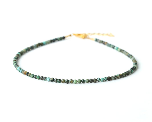 African Turquoise 3mm Faceted Beaded Choker, Bracelet, Natural Gemstones