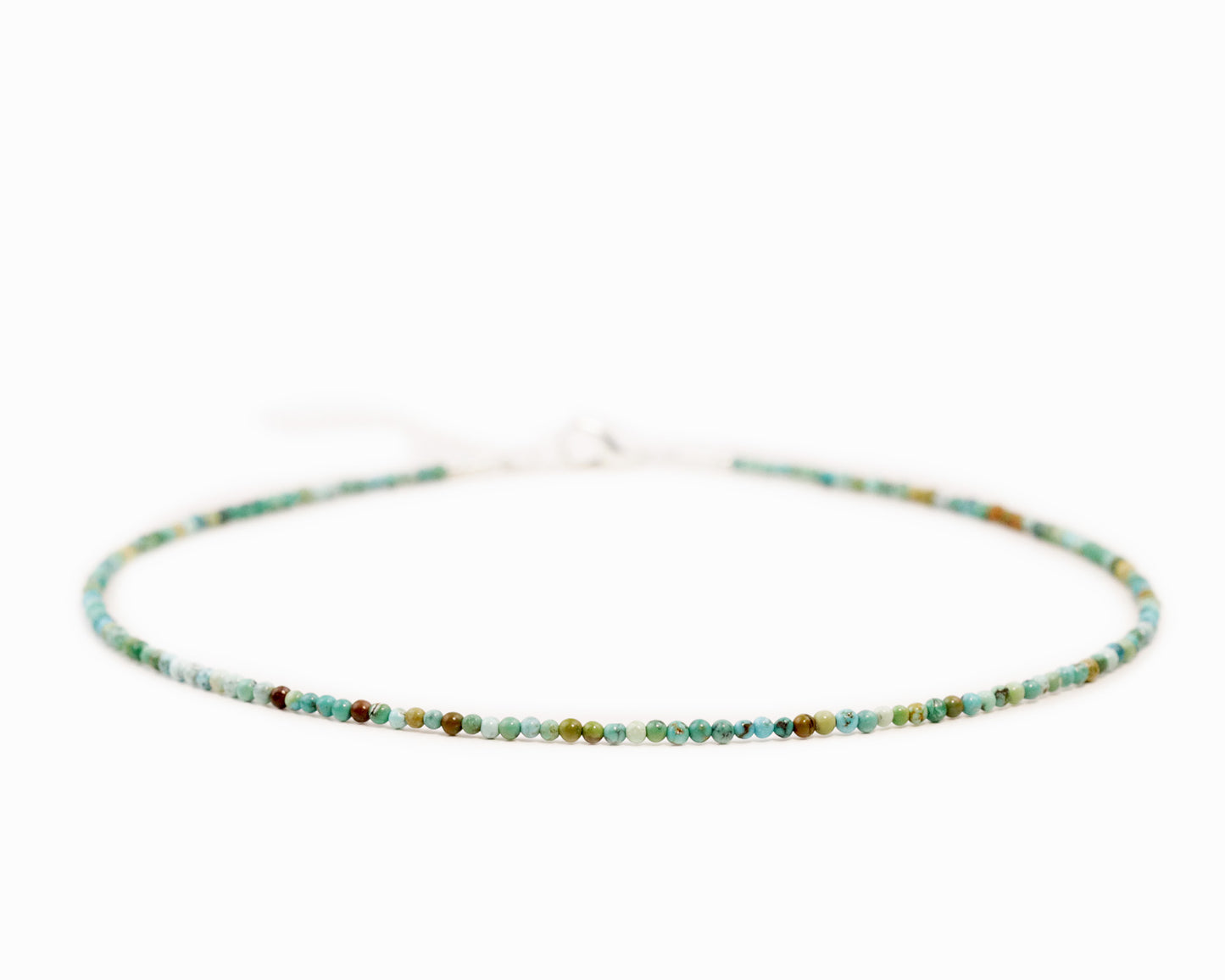 Hubei Turquoise 2mm Round Beaded Choker, Natural Gemstones