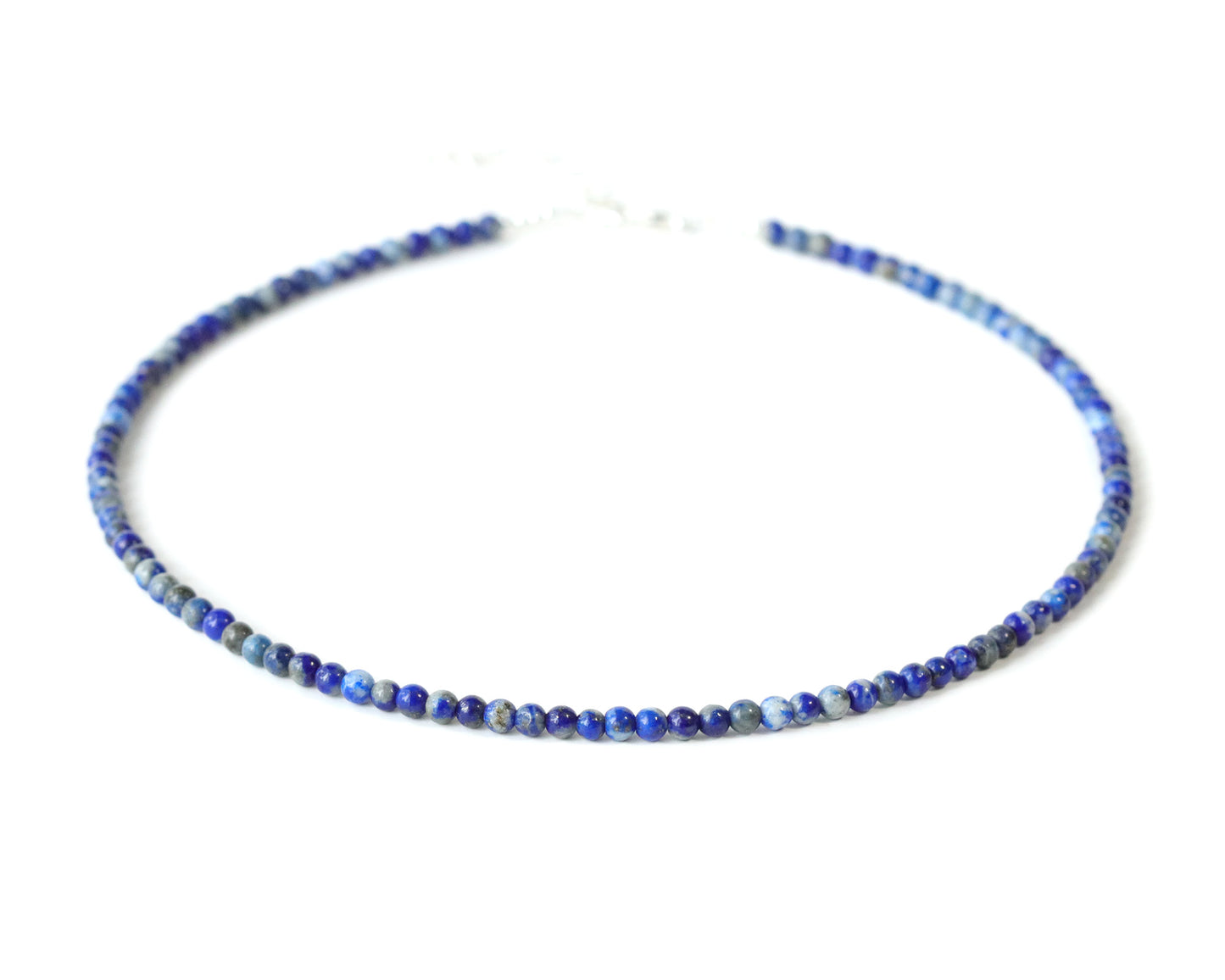 Lapis Lazuli 3mm Round Beaded Choker, Bracelet, Natural Blue Gemstones