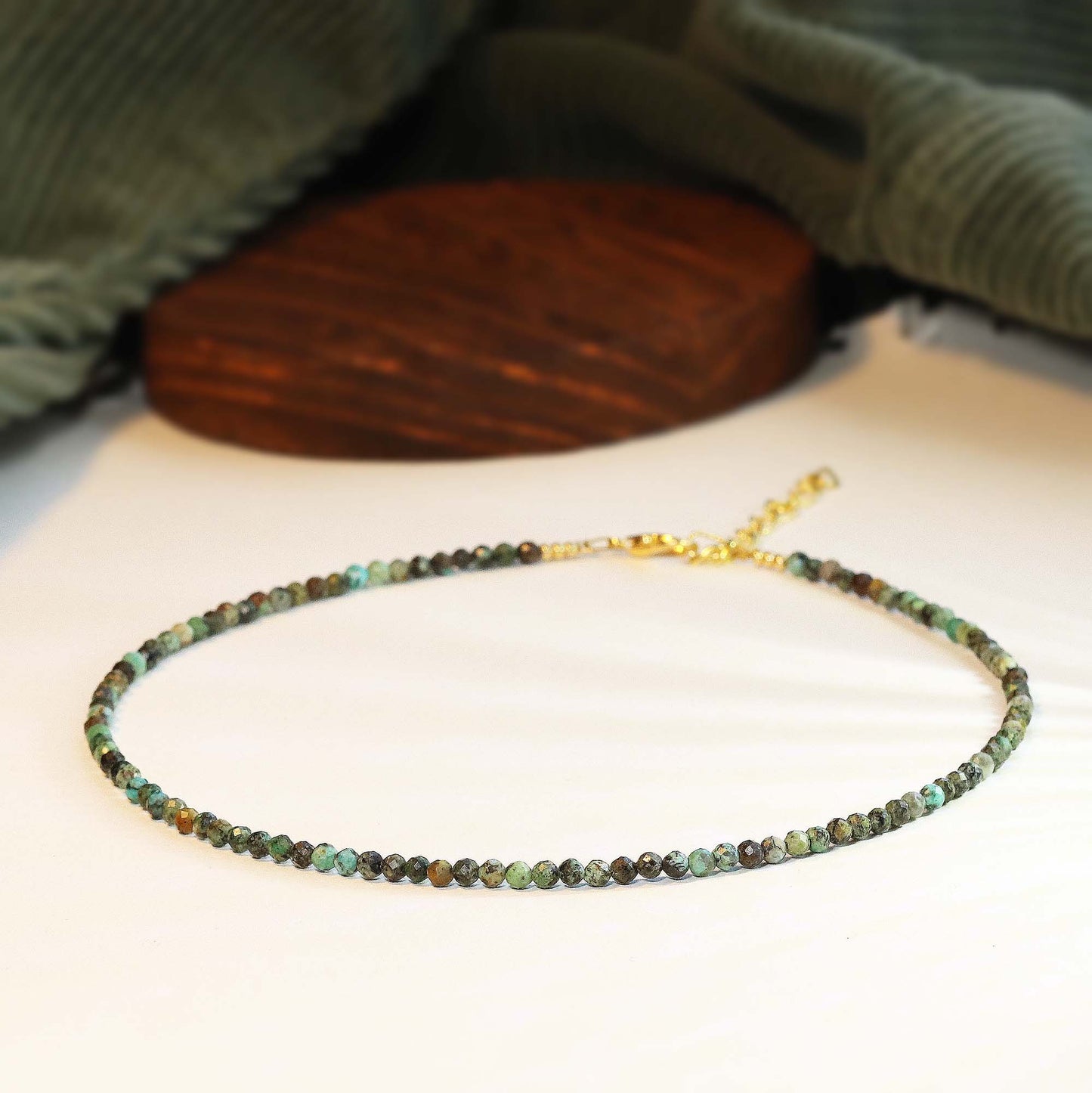 African Turquoise 3mm Faceted Beaded Choker, Bracelet, Natural Gemstones